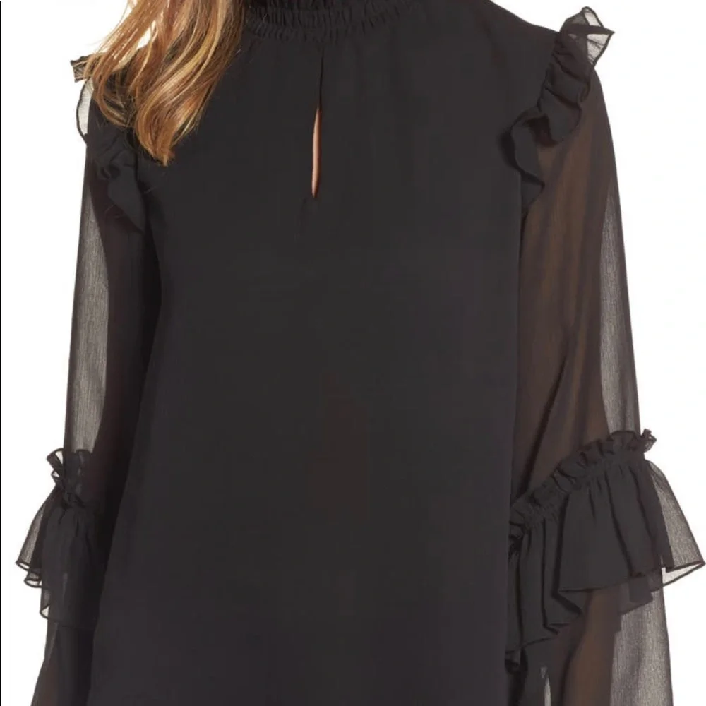 Bobeau Ruffle Sleeve Blouse - Size Small - Color Black - Picture 1 of 6